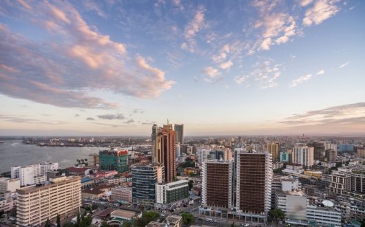 A high angle view over downtown city Dar es Salaam Business District Tanzania